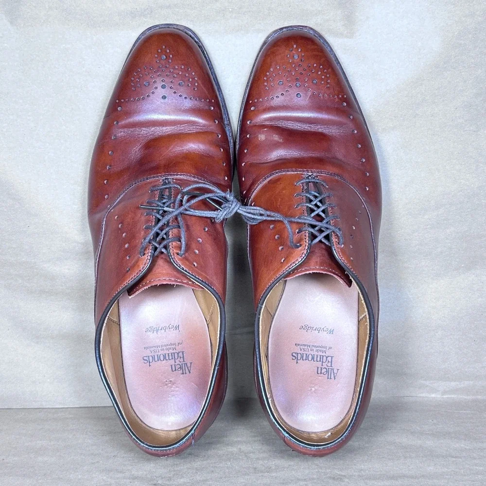 Allen Edmonds Waybridge Oxford Wingtip Men 9.5 Chestnut Brown Brogue Dress Shoes
